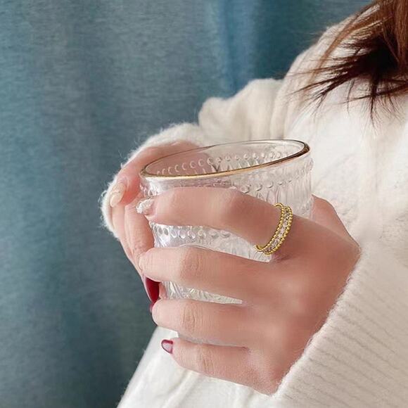 Bead edge band RING - Silver - CZs - size 6 - Picture 2 of 6